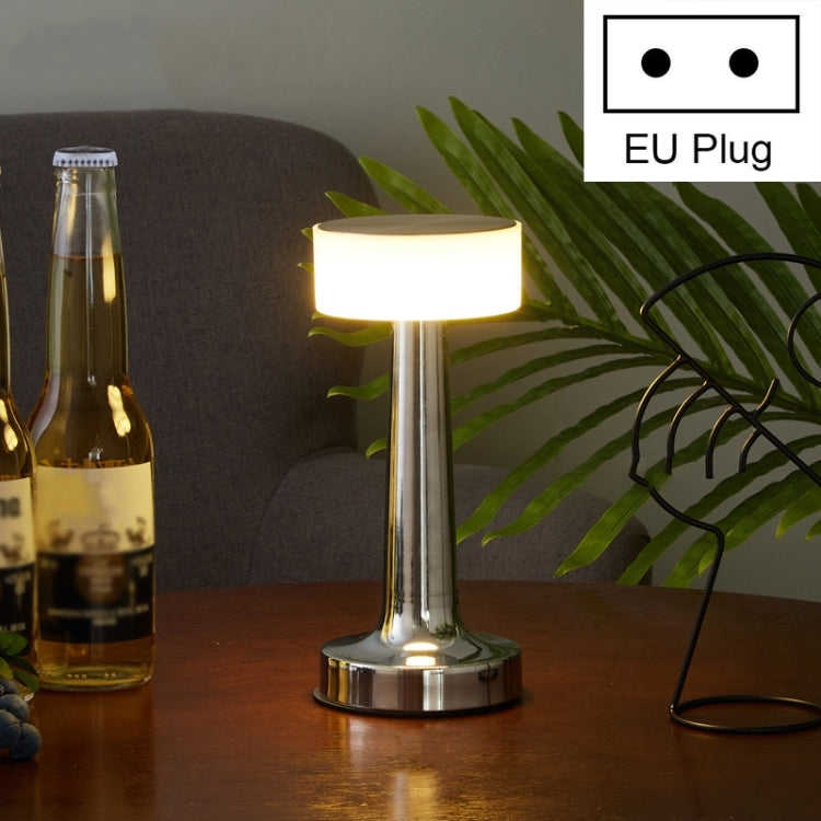 LED table lamp with chrome stand and white glow, EU plug