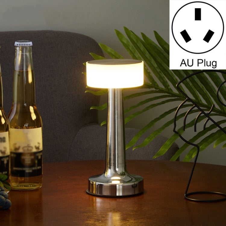 LED table lamp with chrome stand and white glow, AU plug