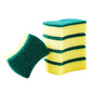 Yellow and green scouring sponge eraser stack with a curved foam scrub piece