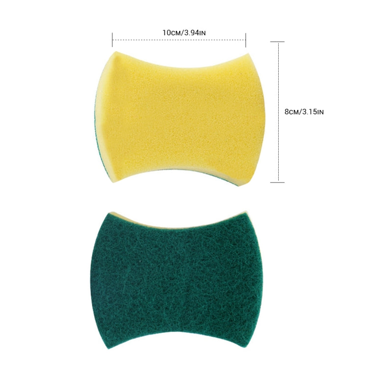 Curved yellow and green scouring sponge eraser pads, double-sided for kitchen cleaning
