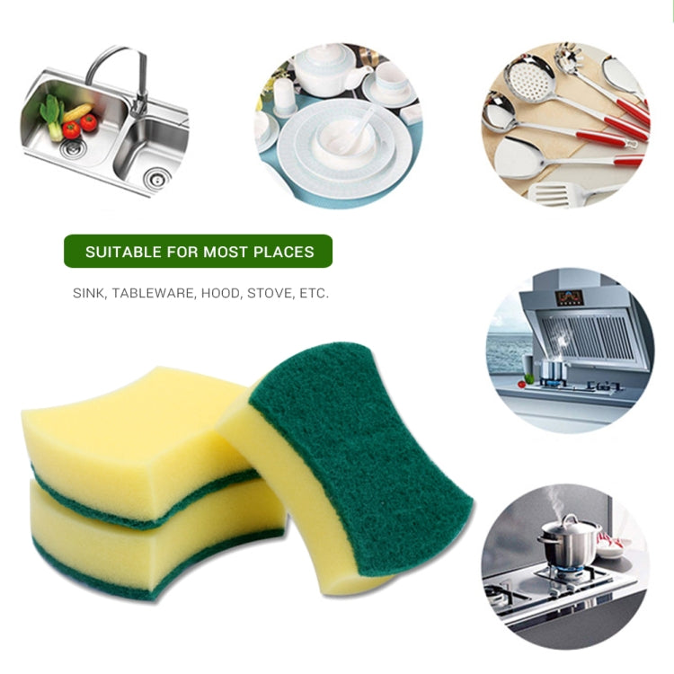 Two kitchen scouring sponge erasers, yellow foam with green abrasive pad