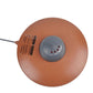 Side view of brown electric cat toy base with gray motor dome and label details