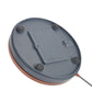 Bottom view of brown electric cat toy base with gray wheel and built-in support tabs
