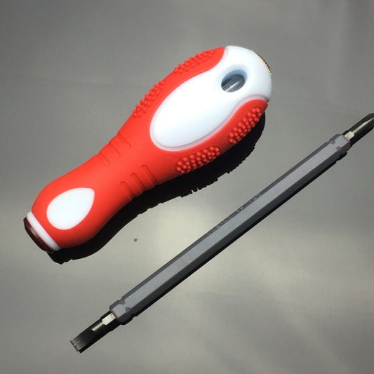 Orange-red electric test pencil with two metal tips and white grip end