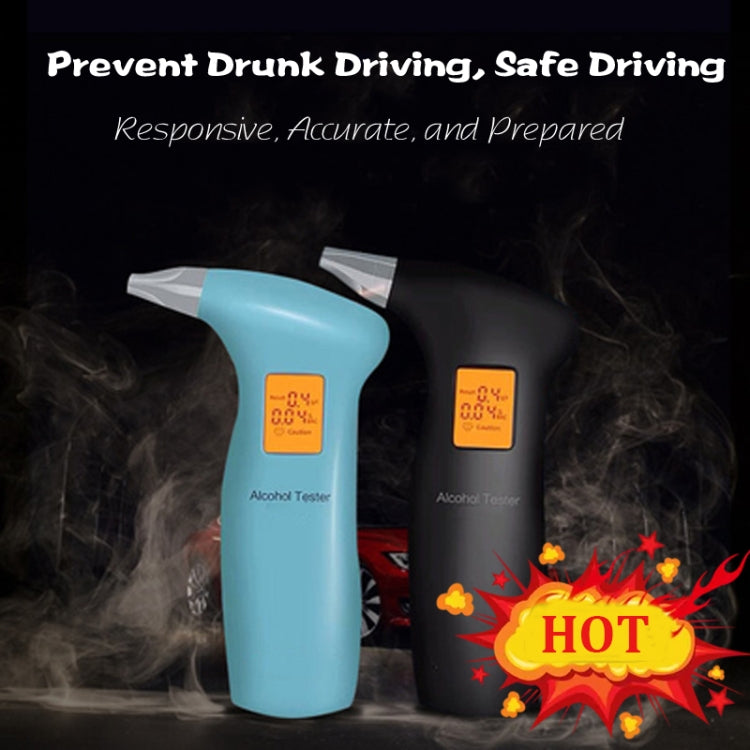 Blue and black portable breath alcohol testers with orange displays and attached mouthpieces