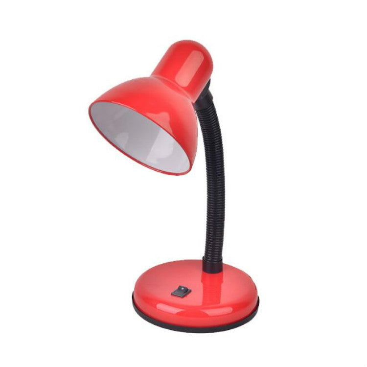 Red LED desk lamp with push-button switch and flexible neck