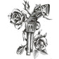 2-pack arm disposable tattoo sticker design: roses, torch, and flames in black outline