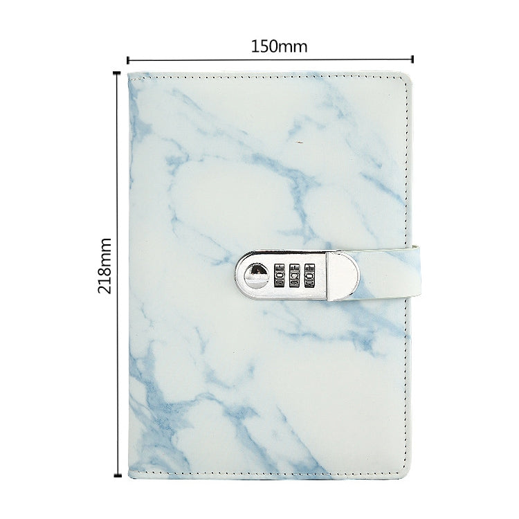 A5 blue marble-pattern notebook with 3-digit code lock buckle on cover