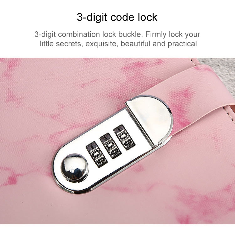 A5 pink marble notebook with 3-digit code lock buckle on cover