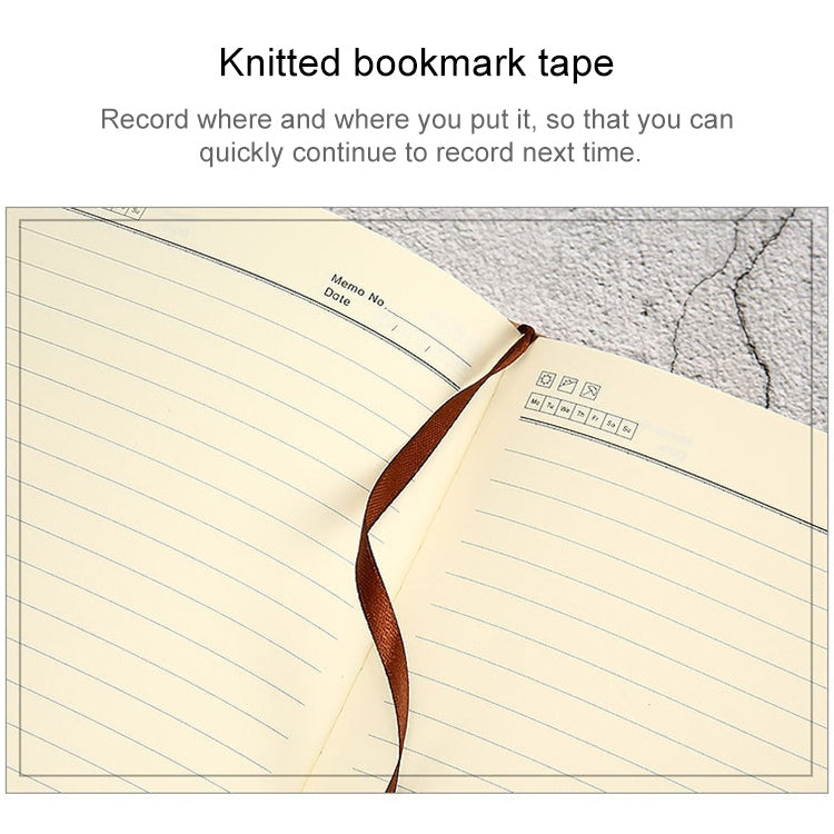 A5 notebook with knitted bookmark tape attached inside