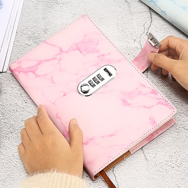 A5 pink marble-pattern notebook with 3-digit code lock buckle on cover