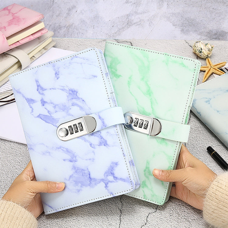 Set of A5 password lock notebooks with marble covers (blue and green)