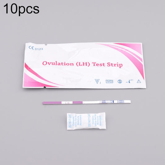 Ovulation (LH) test strips kit with one strip and pink-and-white pouch