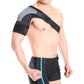 Shoulder brace for men with wide strap and side pad, black with gray panel