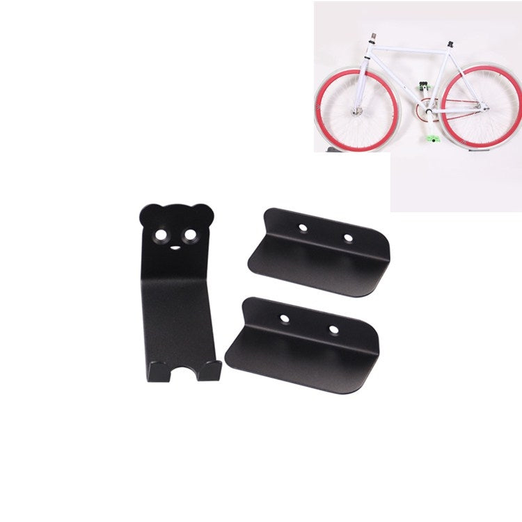 Black bicycle wall hook rack pieces, with mounting holes and flat base brackets