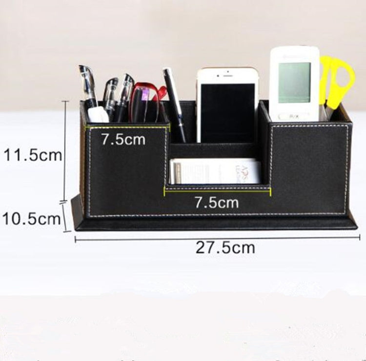 Black leather desk pen holder organizer with dimensions and inner pen compartments