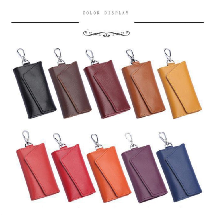 Assorted-color litchi-texture leather keychain key bag set, each with metal keyring clip