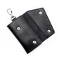 Black litchi-texture leather keychain key bag with double snap flaps and metal keyring