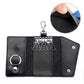 Black leather keychain key bag wallet open, showing key hooks and snap compartments