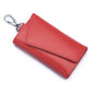 Red litchi-texture leather keychain key bag with metal clip and stitched snap flap