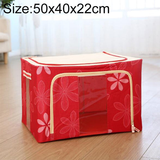 Red zippered non-woven storage box with clear window and fabric handle, 50x40x22cm