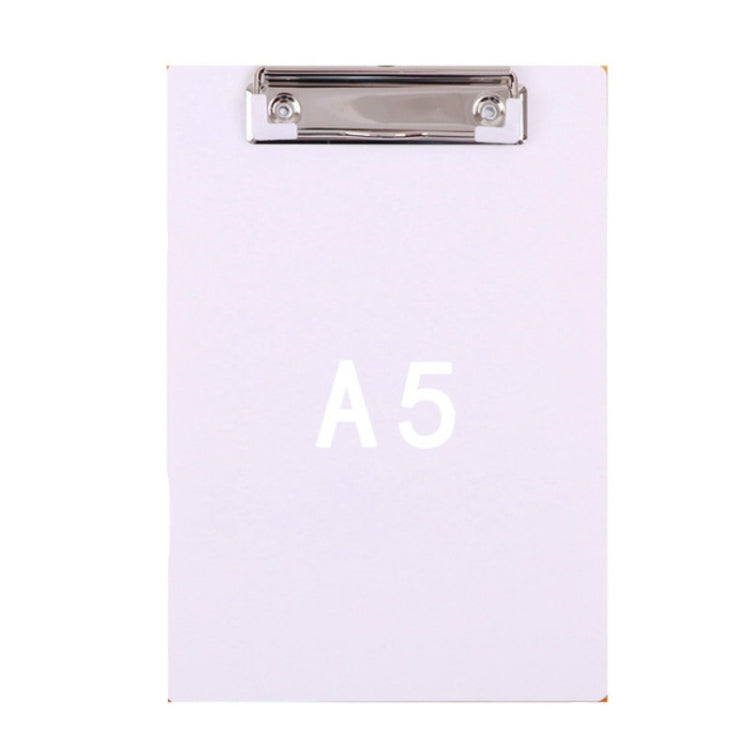 A5 white clipboard folder with metal clip and centered A5 label.