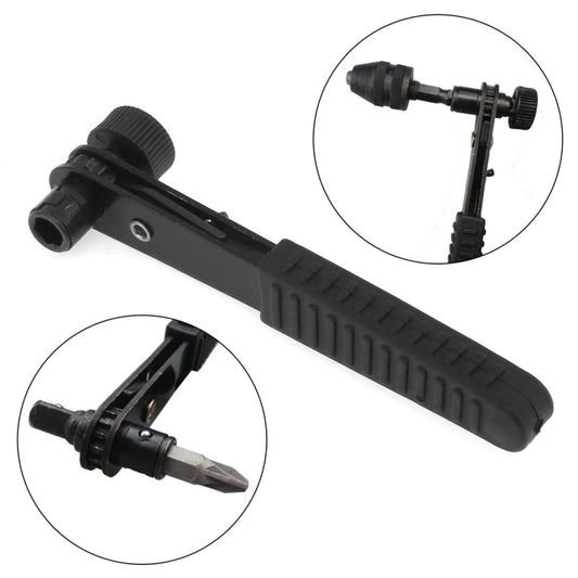 Black 6.35mm ratchet socket wrench with quick-change bit holder and textured grip