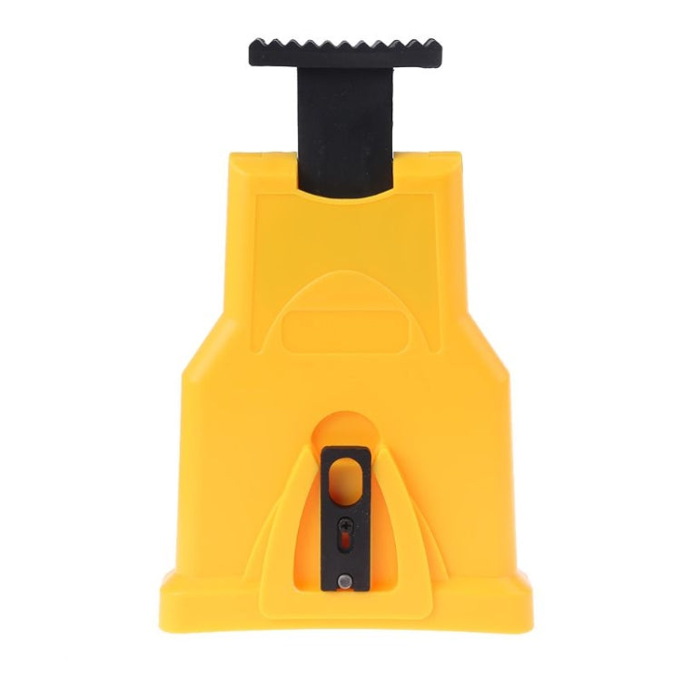 Yellow chainsaw chain sharpener tool with upright black grinding mount