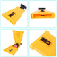 Yellow chainsaw chain sharpener jig shown from multiple angles