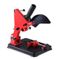 Red fixed-angle grinder bracket on black base with adjustable clamp and side handle
