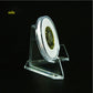 Clear acrylic side-view coin display tripod with circular badge holder