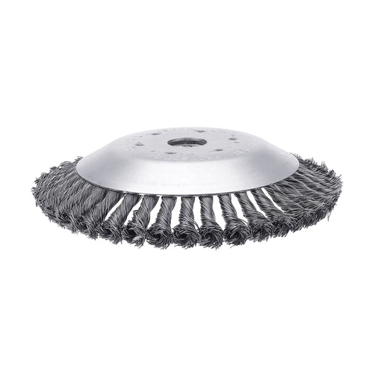 Round steel wire grass cutting brush head with silver disc cover and wire bristles