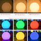 Round LED globe lamp showing brightness and color options from multiple views