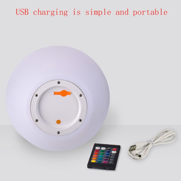 Round white LED lamp base with remote control and USB charging cable