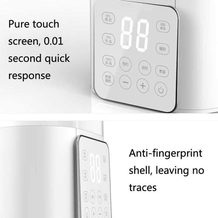 Bottle warmer control panel with touch screen and anti-fingerprint outer shell detail
