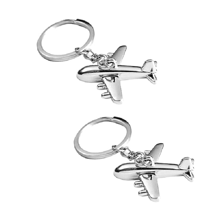 Silver metal airplane keychain with split-ring and dangling plane charm