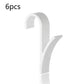 White plastic towel hook with curved end design for hanging towels on a rail