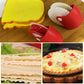 Red pasta cutting wheel tool with white ridged roller attachment