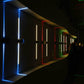 LED semicircle wall spotlights in a long row with multicolor linear illumination