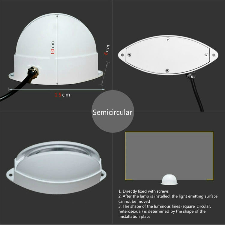 White LED semicircle wall spotlight diagram showing semicircular shape and mounting