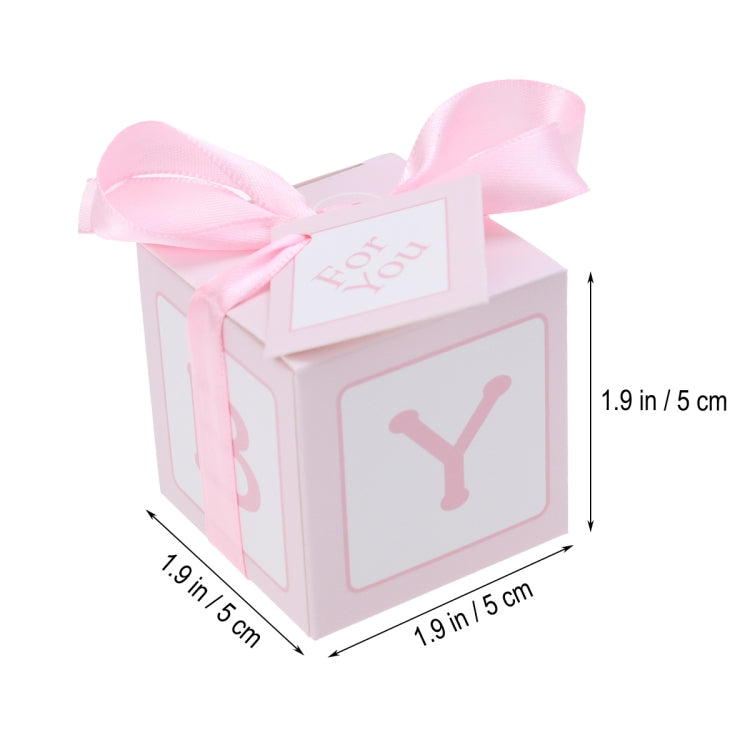 Pink candy favor box with ribbon bow, 'For You' label, and large Y icon on front