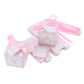 Pink candy favor boxes with ribbon bows and 'For You' cards, showing A and Y icons