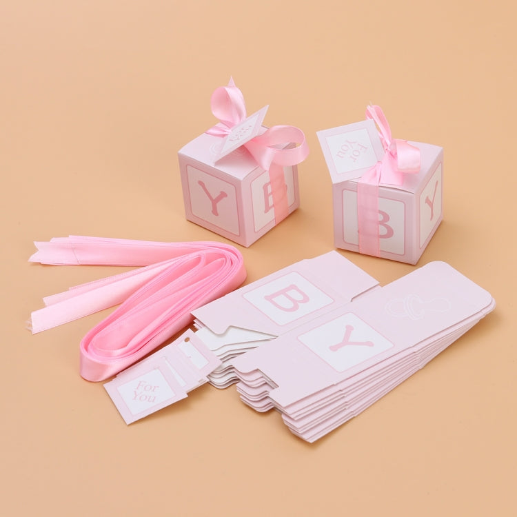 Pink candy favor boxes with ribbon ties, 'For You' cards, and flat ribbon strips, A/B/Y panels