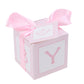 Pink candy favor box with ribbon bow, 'For You' label, and Y icon on front