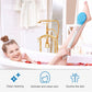 Blue round-head long-handle bath massage scrub brush for deep cleaning