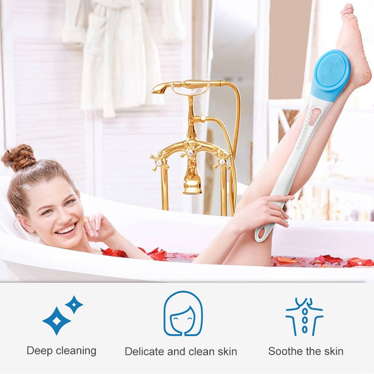 Blue round-head long-handle bath massage scrub brush for deep cleaning