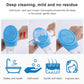 Blue textured bath scrub brush with curved white handle