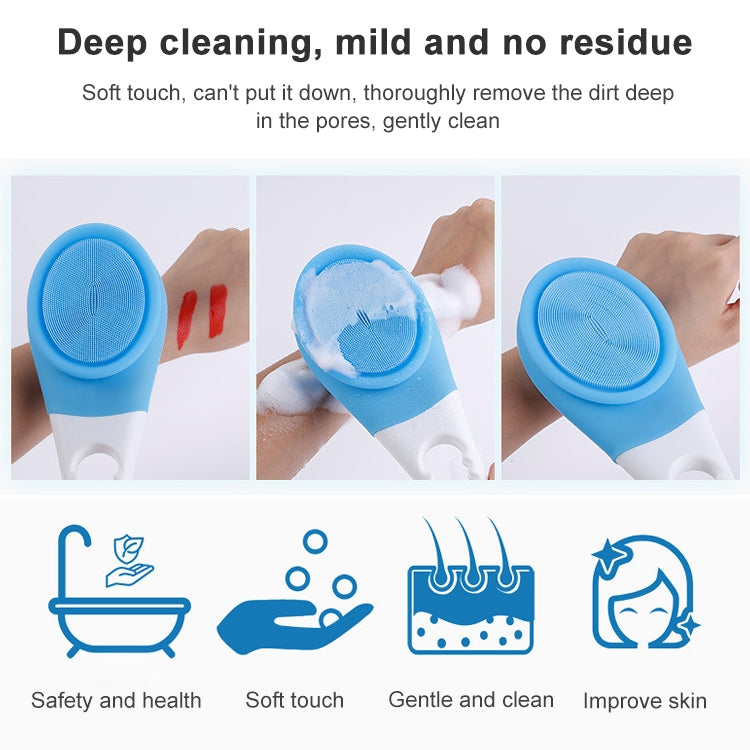 Blue textured bath scrub brush with curved white handle
