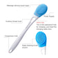 Blue silicone massage bath brush with long handle and circular bristle pad