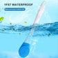 Waterproof blue bath brush with long handle and circular silicone scrubbing head